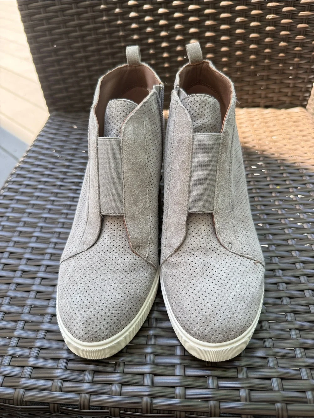 Paolo - Perforated Suede Wedge Sneaker Booties - Light Gray size 7.5